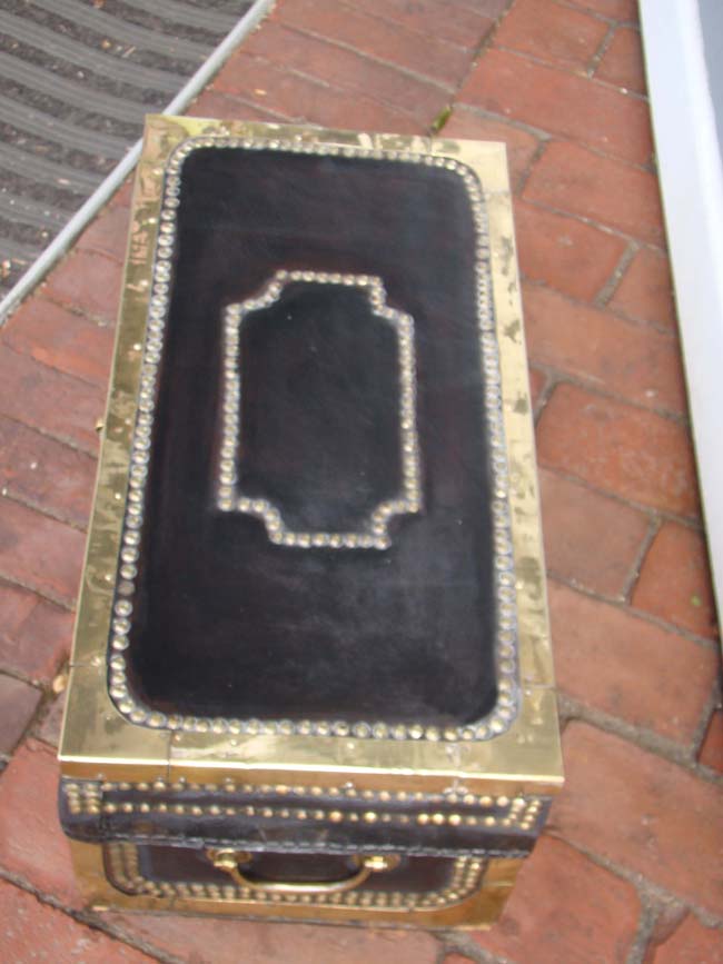 A diminutive China Trade black leather covered and brass studded chest circa 1840 — image 3